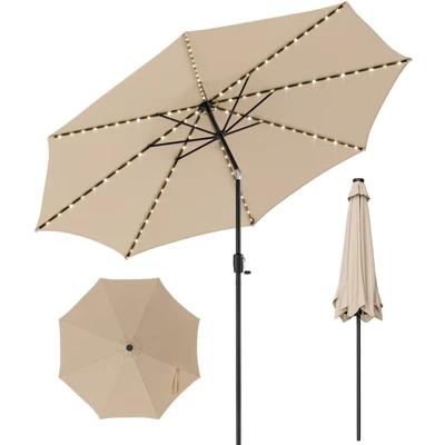 Costway 10 FT 112 LED Solar-Lighted Patio Table Market Umbrella Crank Tilt Outdoor Beige/Coffee/Navy/Wine 12 Costway 10 FT 112 LED Solar-Lighted Patio Table Market Umbrella Crank Tilt Outdoor Beige/Coffee/Navy/Wine - Image 10