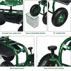 Costway Garden Cart Rolling Work Seat W/ Tool Tray Basket Green -Garden Promotional Store GUEST d9290a2c 057e 417f 9f69 0fc7ac21a518