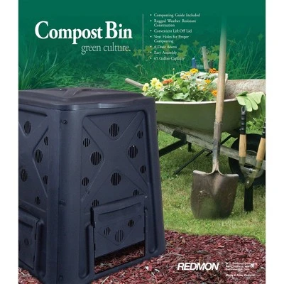 Redmon 65 Gallon Capacity Compost Bin With Snapping Lift Off Lid, 4 Door Access, And Multiple Vent Holes, For Home Gardens And Landscaping, Black 3 Redmon 65 Gallon Capacity Compost Bin With Snapping Lift Off Lid, 4 Door Access, And Multiple Vent Holes, For Home Gardens And Landscaping, Black