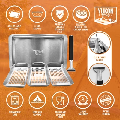 Yukon Glory BBQ 'N Serve Grill Basket Set, Revolutionary Grill To Table Design, Includes 3 Grilling Baskets, Serving Tray And Patented Clip-on Handle 4 Yukon Glory BBQ 'N Serve Grill Basket Set, Revolutionary Grill To Table Design, Includes 3 Grilling Baskets, Serving Tray And Patented Clip-on Handle - Image 2