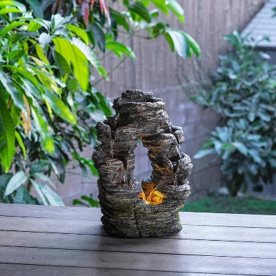 14" Layered Rock Fountain Brown - Alpine Corporation 3 14" Layered Rock Fountain Brown - Alpine Corporation