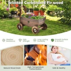 Decorative Wagon Cart Plant Flower Pot Stand Wooden Raised Garden Planter Box -Garden Promotional Store GUEST dee2c3c1 62ff 448f adf0 d3e081c111d6