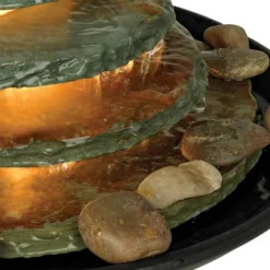 John Timberland Pyramid Rustic Zen 4 Tier Pyramid Indoor Tabletop Water Fountain With Light 10" For Table Office Desk Bedroom Living Room Relaxation -Garden Promotional Store GUEST df83b590 ba3f 4ebc b977 bcc093208736