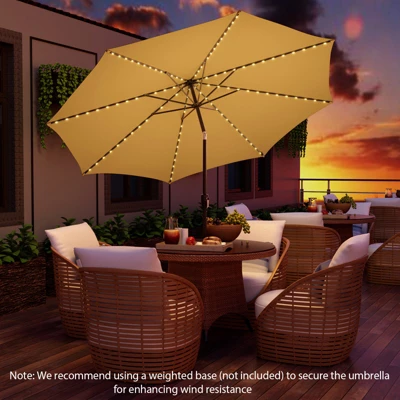 Costway 10 FT 112 LED Solar-Lighted Patio Table Market Umbrella Crank Tilt Outdoor Beige/Coffee/Navy/Wine 4 Costway 10 FT 112 LED Solar-Lighted Patio Table Market Umbrella Crank Tilt Outdoor Beige/Coffee/Navy/Wine - Image 2