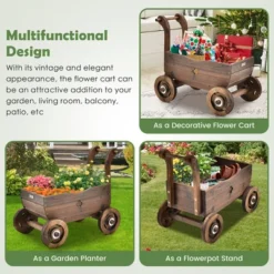 Decorative Wagon Cart Plant Flower Pot Stand Wooden Raised Garden Planter Box -Garden Promotional Store GUEST e1205368 c675 49c5 9131 0cbc5449e2c4