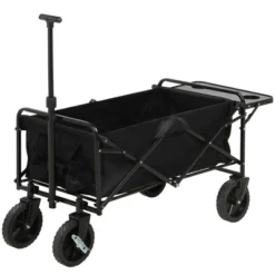 Outsunny Collapsible Wagon, Graden Carts With Wheels, Adjustable Handle, Folding Table And Cup Holders, Black -Garden Promotional Store GUEST e20270dc 11e0 44fc bf30 9d5e8bcd0496