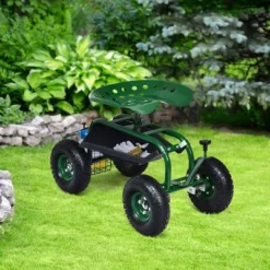 Costway Garden Cart Rolling Work Seat W/ Tool Tray Basket Green -Garden Promotional Store GUEST e23cf9c3 8ec8 4689 acd4 23b60af76124