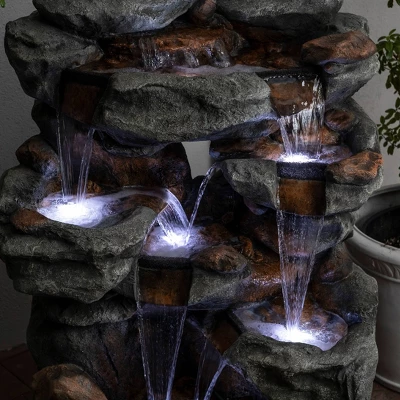 54" Resin 5-Tier Rock Fountain With LED Lights Dark Brown - Alpine Corporation 8 54" Resin 5-Tier Rock Fountain With LED Lights Dark Brown - Alpine Corporation - Image 6