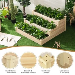 Costway 3-Tier Raised Garden Bed Wood Planter Kit For Flower Vegetable Herb 48x 48x 22in -Garden Promotional Store GUEST e49e58df 1b55 47ea 8b07 ae20b038108d