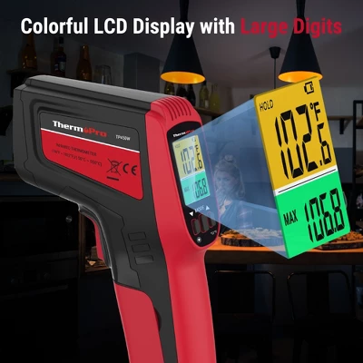 ThermoPro TP450W Dual Laser Temperature Gun For Cooking, Digital Infrared Thermometer For Pizza Oven Grill, Laser Thermometer Gun 4 ThermoPro TP450W Dual Laser Temperature Gun For Cooking, Digital Infrared Thermometer For Pizza Oven Grill, Laser Thermometer Gun - Image 2