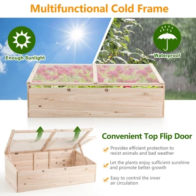 Costway Wooden Cold Frame Greenhouse Flower Planter Raised Plants Bed Protection 8 Costway Wooden Cold Frame Greenhouse Flower Planter Raised Plants Bed Protection - Image 6