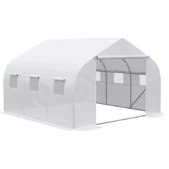 Outsunny 12' X 10' X 7' Walk-in Outdoor Tunnel Greenhouse, PE Cover, Steel Frame, Roll-Up Zipper Door & 6 Windows For Tropical Plants, White -Garden Promotional Store GUEST ea622203 f11d 4b27 a878 991b65454f3b