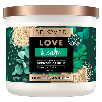 Beloved Love & Calm Moringa, Eucalyptus & Oat 3-Wick Vegan Candle - 15oz 3 Beloved Love & Calm Moringa, Eucalyptus & Oat 3-Wick Vegan Candle - 15oz