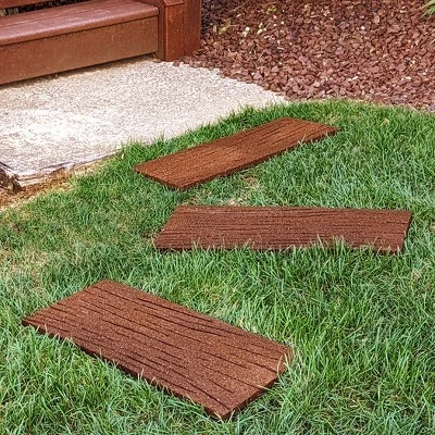 Flexon Rubber Railroad Tie Decorative Lawn And Garden Stepping Stone - Set Of 3 3 Flexon Rubber Railroad Tie Decorative Lawn And Garden Stepping Stone - Set Of 3