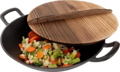 Homeries Pre-Seasoned Cast Iron Wok With 2 Handled And Wooden Lid -Garden Promotional Store GUEST f1100fed e4fc 4399 bc8f 570325bf33da