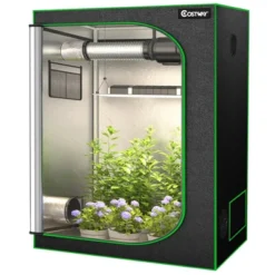 Costway 48''x24''x60'' Mylar Hydroponic Grow Tent W/Observation Window & Floor Tray GrayBlack -Garden Promotional Store GUEST f14ab003 5156 41e8 b506 bf029fc253e6