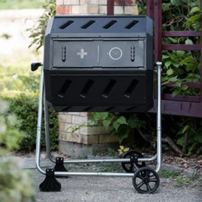 FCMP Outdoor IM4000-WK 37 Gallon Plastic Dual Chamber Tumbling Composter Outdoor Elevated Rotating Garden Compost Bin With Wheels, Black/Black 6 FCMP Outdoor IM4000-WK 37 Gallon Plastic Dual Chamber Tumbling Composter Outdoor Elevated Rotating Garden Compost Bin With Wheels, Black/Black - Image 4