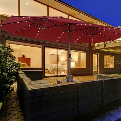 Costway Outdoor 15' Double-Sided Patio Umbrella 48 Solar LED Lights Crank & Base 14 Costway Outdoor 15' Double-Sided Patio Umbrella 48 Solar LED Lights Crank & Base - Image 12
