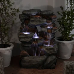 54" Resin 5-Tier Rock Fountain With LED Lights Dark Brown - Alpine Corporation 15 54" Resin 5-Tier Rock Fountain With LED Lights Dark Brown - Alpine Corporation -Garden Promotional Store GUEST f67328f9 b34a 47e1 981c 6acf22df195e