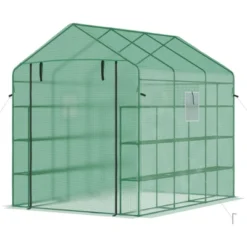 Outsunny 8' X 6' X 7' Walk-in Greenhouse, 18 Shelf Hot House, Roll Up Zipper Door, UV Protective For Flowers, Herbs, Vegetables, Green -Garden Promotional Store GUEST f685e700 2504 44ea b65b ea35f5a8626f