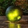 7" Textured Glass Gazing Globe With LED Lights Green - Alpine Corporation