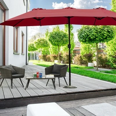 Tangkula 15 Ft Outdoor Patio Umbrella Double-Sided Shade Offset Wine Red 5 Tangkula 15 Ft Outdoor Patio Umbrella Double-Sided Shade Offset Wine Red - Image 3