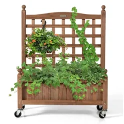 Costway 32in Wood Planter Box W/Trellis Mobile Raised Bed For Climbing Plant 19 Costway 32in Wood Planter Box W/Trellis Mobile Raised Bed For Climbing Plant -Garden Promotional Store GUEST f9a7a7f6 6c25 4223 9113 58ef02d6ae15