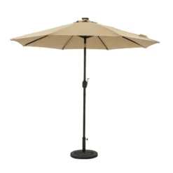 9' X 9' Mirage II Fiesta Market Patio Umbrella With Solar LED Tube Lights Champagne - Island Umbrella