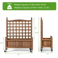 Costway 32in Wood Planter Box W/Trellis Mobile Raised Bed For Climbing Plant