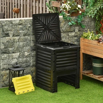 Outsunny Garden Compost Bin 80 Gallon Outdoor Large Capacity Composter Fast Create Fertile Soil Aerating Box, Easy Assembly 4 Outsunny Garden Compost Bin 80 Gallon Outdoor Large Capacity Composter Fast Create Fertile Soil Aerating Box, Easy Assembly - Image 2