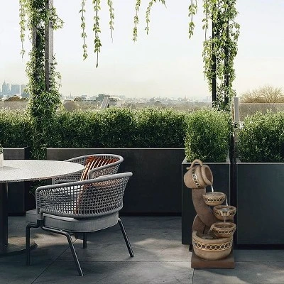 LuxenHome Brown Resin Cascading Pitchers Outdoor Fountain 5 LuxenHome Brown Resin Cascading Pitchers Outdoor Fountain - Image 3