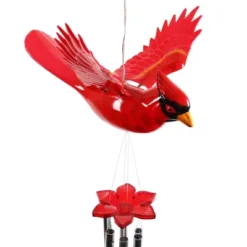 9.25" Plastic And Metal Solar Cardinal Fluttering Wings Wind Chime Red - Exhart -Garden Promotional Store GUEST fd98e5ab c9aa 48a7 891d 7afce3017ca2