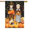 Pilgrims Thanksgiving House Flag Pumpkins Pie 28" X 40" Briarwood Lane