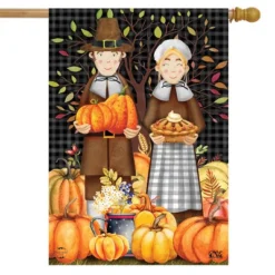 Pilgrims Thanksgiving House Flag Pumpkins Pie 28" X 40" Briarwood Lane